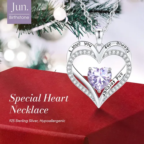 Miniatura 82 de CDE Collares de piedra natal para mujer, plata de ley 925, collar con colgante de corazón para siempre, Navidad, cumpleaños, aniversario, día de San