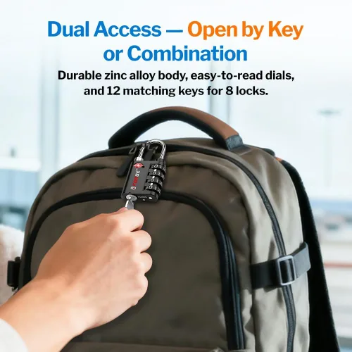 Miniatura 2 de Forge Doble apertura: cerradura con llave o combinación, cerradura aprobada por la TSA para equipaje, estuche pelícano, viajes, gimnasio, escuela