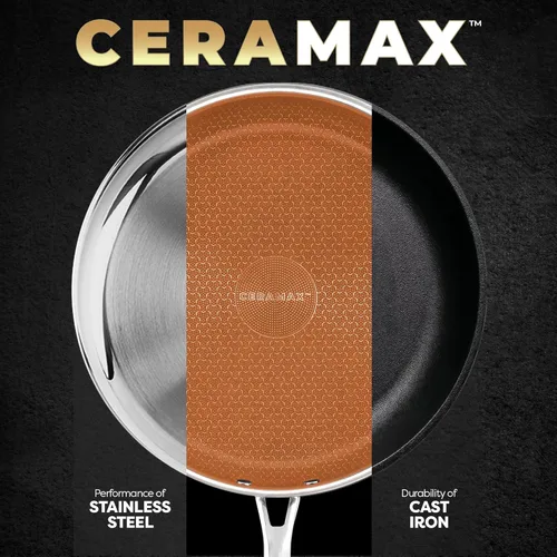 Miniatura 5 de CERAMAX Gotham Steel Hybrid - Juego de 3 sartenes antiadherentes de acero inoxidable de 8, 10 y 12 pulgadas, listo para inducción, fabricado sin