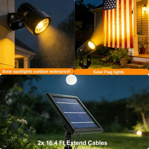 Miniatura 7 de SUNLONG Foco LED de luz blanca cálida con aluminio fundido, alimentado por energía solar, para exteriores, jardín, patio, paisaje, árbol, Blanco
