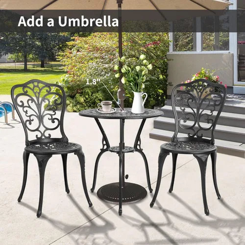 Miniatura 6 de HOMEFUN Juego de Mesa y Sillas de Bistró de 2 Piezas para Exteriores, Juego de Patio de 3 Piezas con Patrón de Mariposa de Aluminio Fundido