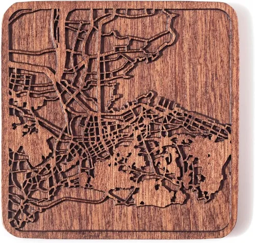 Miniatura 17 de Posavasos Amsterdam Map by O3 Design Studio, 1 pieza, posavasos de madera Sapele con mapa de la ciudad, hecho a mano, varias ciudades opcionales