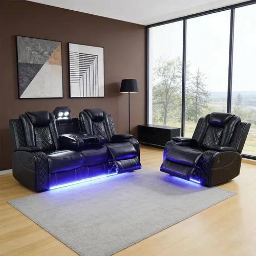 Miniatura 30 de Sofá reclinable individual eléctrico para muebles de sala de estar, silla reclinable de cuero con luces LED, puertos USB, almacenamiento oculto