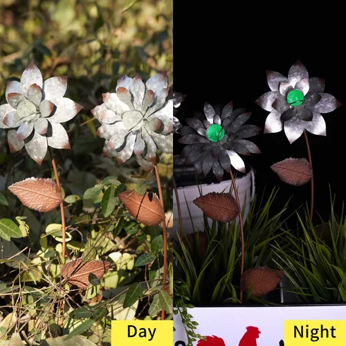 Miniatura 8 de Estacas decorativas de jardín, flores de metal para exteriores, adornos que brillan en la oscuridad, decoración de maceta, cama de flores, patio