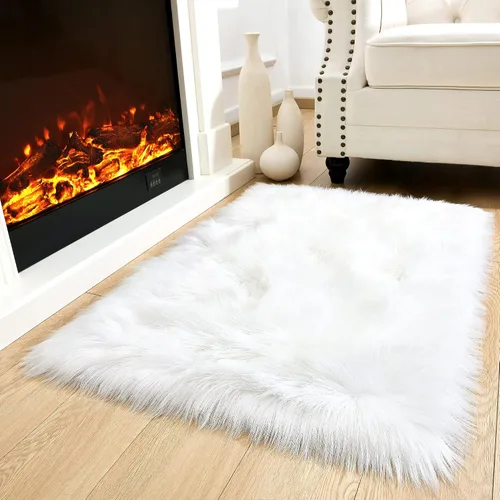 Miniatura 15 de Noahas Alfombra de piel sintética, alfombras esponjosas de lujo para dormitorio, alfombras lavables de 2 x 3 pies, alfombra de piel de oveja
