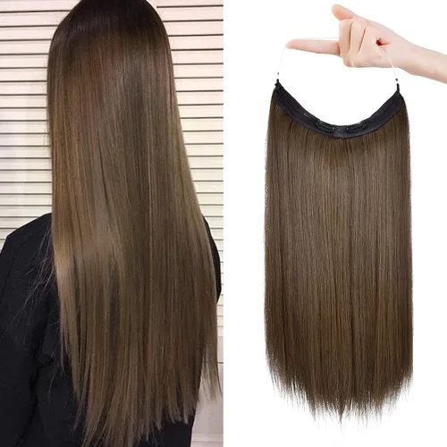 Miniatura 28 de REECHO - Extensiones de cabello con alambre invisible y con cintillo transparente, tamaño ajustable, clips seguros extraíbles, cabello lacio, diseño