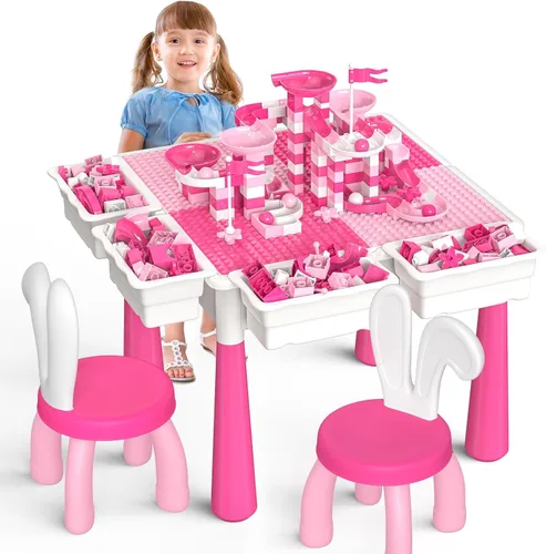 Miniatura 12 de OCATO Juego de mesa de actividades para niños pequeños con 152 piezas de bloques de construcción grandes de mármol todo en uno, mesas de agua, mesas