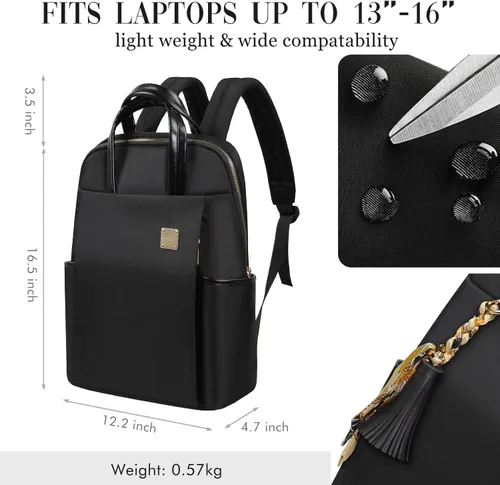 Miniatura 3 de Mochila para laptop para mujer, delgada de viaje, bolsa para computadora portátil de hasta 15.6 pulgadas, ligera, tamaño mediano, bolsa de trabajo
