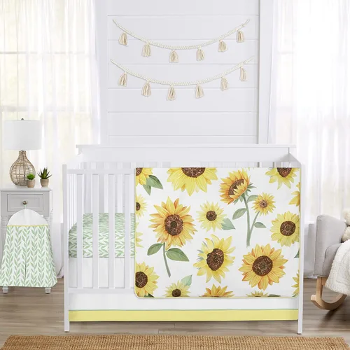 Miniatura 9 de Sweet Jojo Designs Juego de ropa de cama para cuna de bebé niña con hojas florales rosadas y blancas, bohemio, bohemio, acuarela, flores botánicas