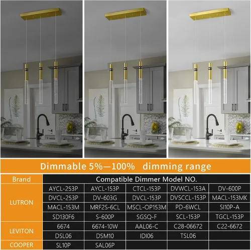 Miniatura 3 de Iluminación colgante de 3 luces para comedor, lámpara LED regulable moderna de oro con luces colgantes de cristal de burbujas, isla de cocina