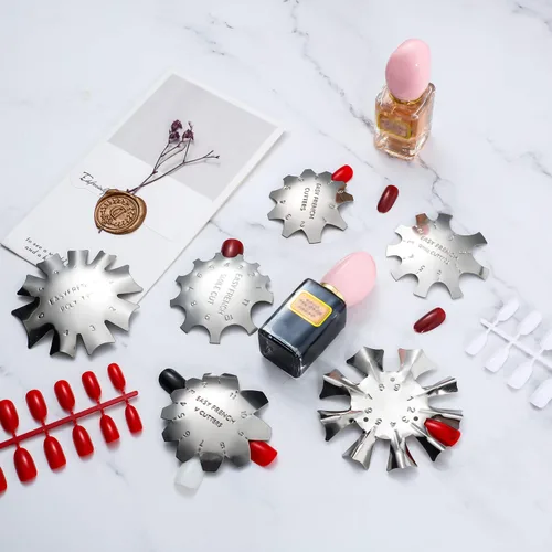 Miniatura 7 de Módulo de placa de corte de bordes de manicura de uñas, 6 piezas, herramienta de corte de gel de línea de sonrisa francesa fácil de acero