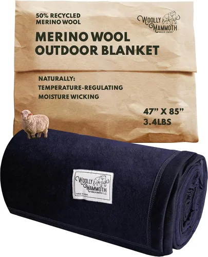 Miniatura 14 de Woolly Mammoth Woolen Company Manta de Lana - 66 x 90 pulgadas, Corteza, 80% Lana Merino - Mantas de Campamento para Clima Frío - Durabilidad