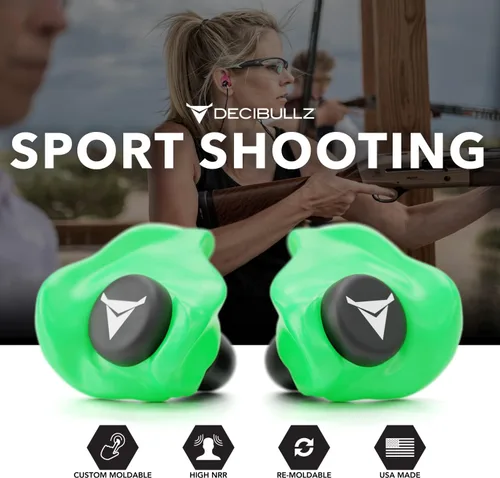 Miniatura 8 de Decibullz - Tapones para oídos moldeables a medida, 31 dB NRR más alto, protección auditiva cómoda para disparar, viajar, trabajar y conciertos Verde