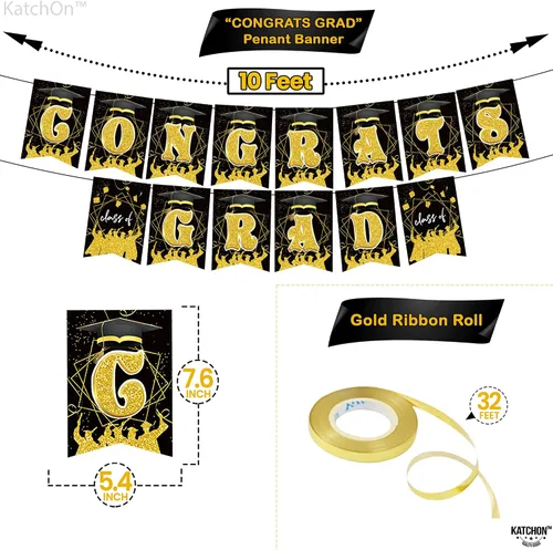 Miniatura 2 de KatchOn, Cartel de graduación de felicitaciones negras y doradas – Paquete de 37 Cartel de graduación de felicitaciones para decoraciones