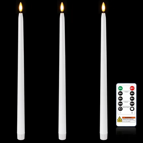 Miniatura 13 de Homemory Velas cónicas sin llama de cera real de 15 pulgadas con temporizador remoto, 2 velas LED blancas que funcionan con pilas con llama
