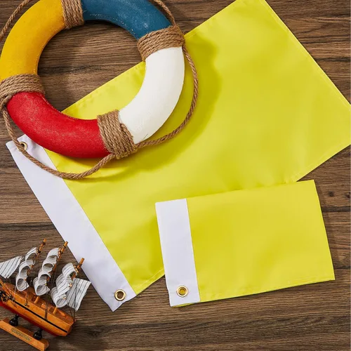 Miniatura 8 de Boyiee 2 banderas amarillas de cuarentena náutica en blanco, banderas de mensaje de cuarentena de color sólido, bandera de nailon para barco de vela
