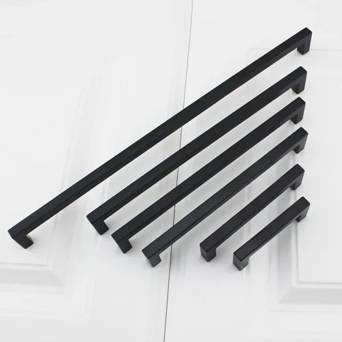 Miniatura 7 de Goldenwarm 1 paquete de manija cuadrada negra para cajones de gabinete de barra, de acero inoxidable, herrajes modernos para gabinetes de cocina