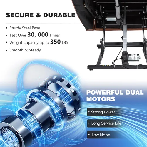 Miniatura 8 de Sillón reclinable de elevación eléctrica de doble motor Trustyue, reclinable plano, silla elevadora con masaje y calor, asistencia para pararse