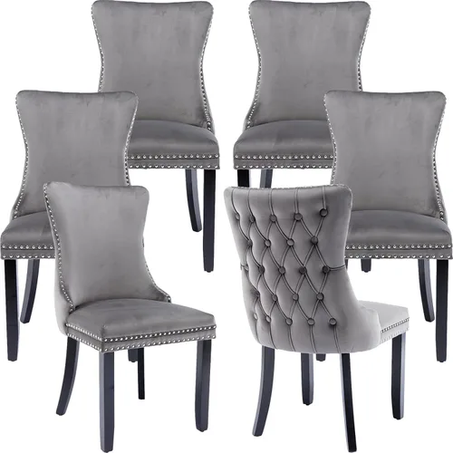 Miniatura 46 de Velvet Dining Chairs Set of 2, Tufted High Chairs with Nailhead Trim, Pull Ring, Black Solid Wood Legs, Elegant Upholstered Accent Chairs for Dining