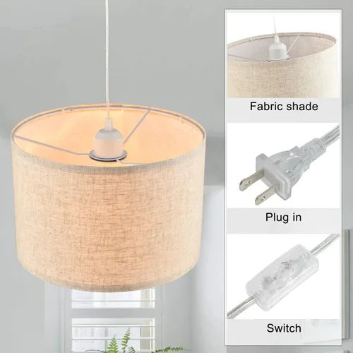 Miniatura 4 de Paquete de 2 lámparas colgantes enchufables, luz colgante con cable transparente de 15 pies, interruptor de encendido/apagado, pantalla de lámpara
