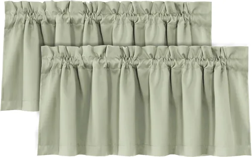 Miniatura 11 de H.VERSAILTEX Cenefas de cortina 100% opacas para ventanas, 2 paneles con aislamiento térmico, bolsillo para barra, pequeña cenefa corta para cocina