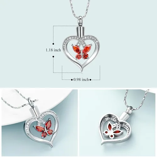 Miniatura 23 de Imrsanl Collares de urna de mariposa para mujeres y niñas, joyería de cremación con piedra natal, colgante para cenizas humanas, medallón