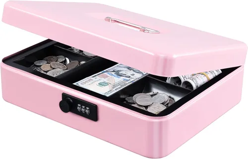 Miniatura 12 de KYODOLED Caja de dinero grande con cerradura de combinación, caja de dinero de metal segura con bandeja para dinero para caja de seguridad de 9.84 x
