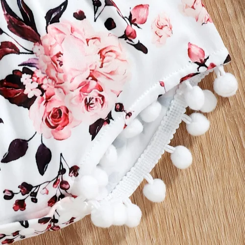 Miniatura 8 de Hascloth Newborn Baby Girl Romper Infant Tassel Bodysuit Floral Dress Shorts Jumpsuit Ruffle Sleeveless Onesie Clothes Outfit