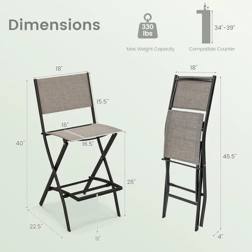 Miniatura 3 de Tangkula Juego de 4 taburetes de bar para exteriores, sillas de bar plegables de altura de mostrador con respaldo y reposapiés, sillas de comedor
