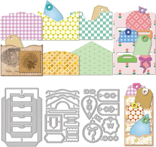 GLOBLELAND Troqueles de Corte de Fondo de Etiqueta de Bolsillo 3D para Hacer Tarjetas Troquel de Corte de Marco de Sobre con Ranura para Álbum de