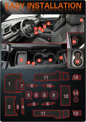 Miniatura 6 de Compatible con Honda Civic 2016-2021 (Hatchback) Accesorios, insertos de portavasos antideslizantes personalizados mejorados, forros de consola