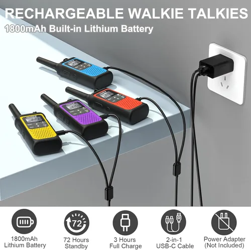 Miniatura 3 de Walkie Talkies recargables de largo alcance, paquete de 4 Walkie Talkies para adultos NOAA con alerta meteorológica, radio de 2 vías de 22 canales