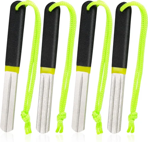 Skylety 4 piezas de archivos de gancho para pesca de diamante con mango, sacapuntas de pesca portátil con grano fino y medio de doble cara, 4 Verde