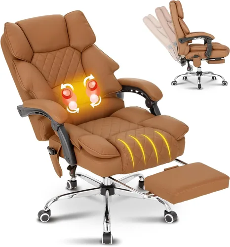 Silla de oficina ejecutiva de masaje amasado con calefacción, silla de oficina reclinable de 90-135° con reposapiés, silla de escritorio para