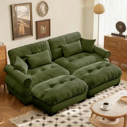 Miniatura 50 de SoarFlash Moderno sofá reclinable de terciopelo para sala de estar, sofá biplaza para apartamento, sofá de almacenamiento con marco de madera Azul