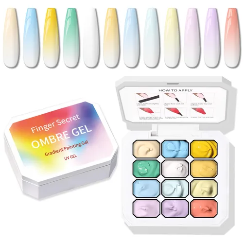 Miniatura 8 de Paleta de Esmalte de Uñas en Gel Sponge Pat, 12 Colores para Mezclar Ombré Degradado, Pintura Degradada para Arte de Uñas, Sin Limpieza, Curado