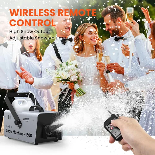 Miniatura 6 de UPGREY Máquina de nieve de 1500W para interiores y exteriores, máquina de nieve falsa para fiestas con control remoto y asa