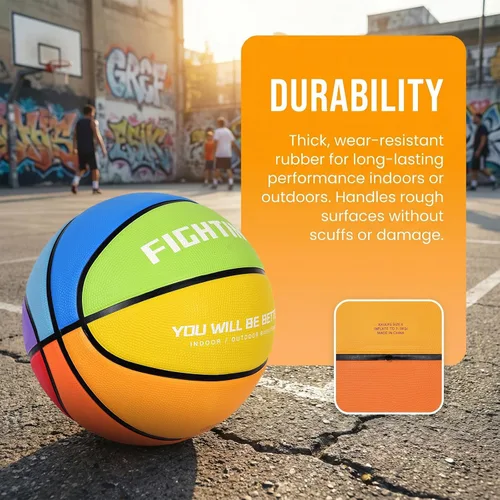 Miniatura 5 de Baloncesto de goma gruesa para niños y jóvenes, tamaño 3/4/5/6/7, para exteriores, colorido, 22/25.5/27.5/28.5/29.5 pulgadas, para regalos
