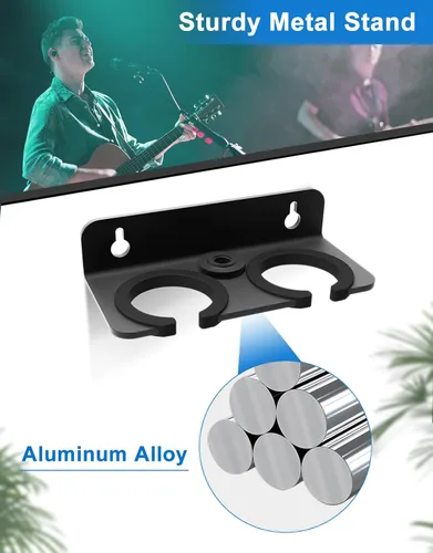 Miniatura 5 de Soporte para micrófono múltiple para colgar micrófonos dinámicos, con cable e inalámbricos, soporte de micrófono doble, acolchado de goma/montado