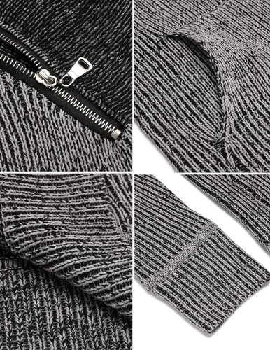 Miniatura 5 de COOFANDY Suéter de punto de cuello alto para hombre, cuello de chal, ajuste delgado, cuello alto con bolsillos