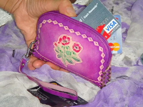 Miniatura 3 de Genuine Leather Change Purse,wallet,Butterfly & Flower Coin Pouch, Wristlet and .Zipper