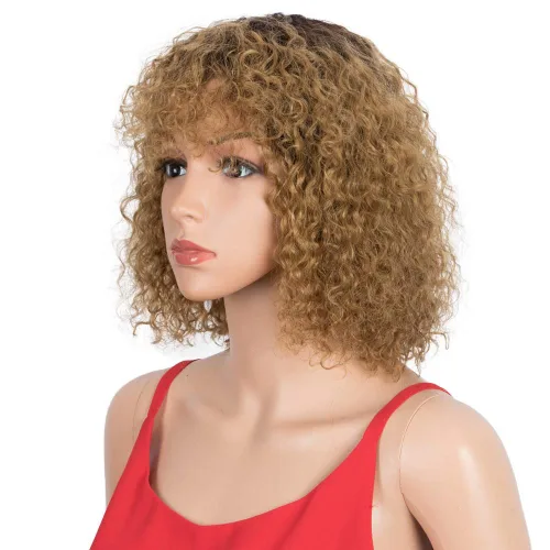 Spotlight Pelucas cortas rizadas tipo Bob de 10 pulgadas de cabello humano ondulado suelto para mujer, pelucas de cabello humano virgen brasileño