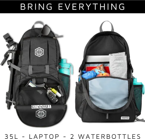 Miniatura 5 de Mochila de viaje: mochila ligera para senderismo, gimnasio y avión, Negro azabache, 35 liters, Mochilas Daypack