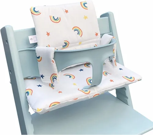 Miniatura 4 de ZARPMA Cojín para silla alta compatible con Stokke Tripp Trapp Chiar, funda de tela de algodón rellena con acolchado de algodón (gotas coloridas)
