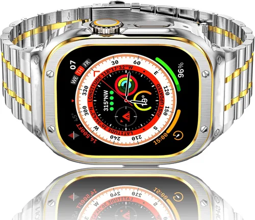Miniatura 14 de HASLFM - Correa de reloj de acero inoxidable con funda compatible con Apple Watch Series 6, 5, 4, SE3/2/1 (1.732 pulgadas), serie 3, 2, 1