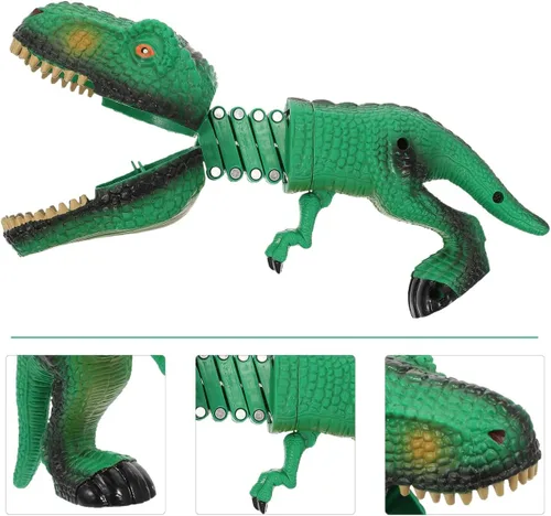 Miniatura 6 de Juguete agarrador de dinosaurios para niños, mordedores de mano de dinosaurio con pequeñas figuras de dinosaurios con resorte, juguete de marionetas