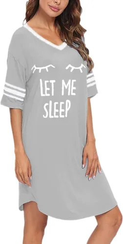Miniatura 3 de Camisas de dormir para mujer, de manga corta, de algodón, con cuello en V, camisones de gran tamaño, lindo camisón estampado