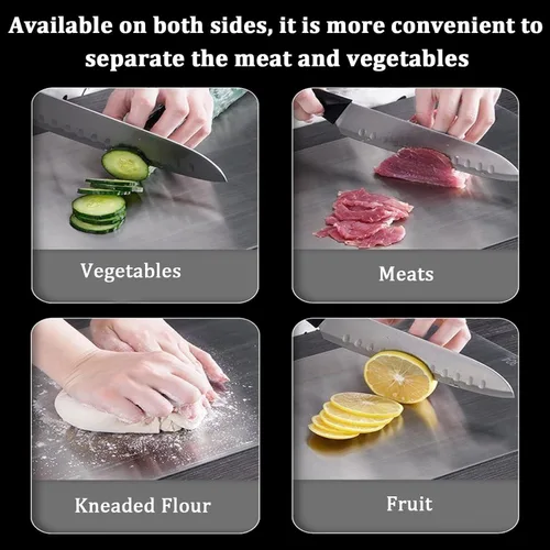 Miniatura 2 de Tabla de cortar de acero inoxidable, 3 tablas de cortar para cocina, tabla de cortar antiadherente inoxidable 304 para carne, frutas y verduras