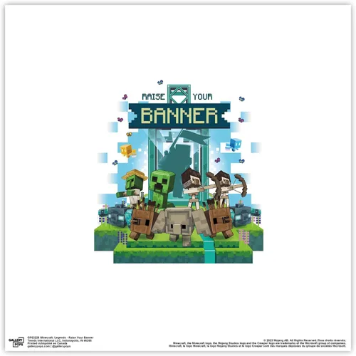 Trends International Gallery Pops Minecraft: Legends - Arte de pared con texto en inglés "Raise Your Banner", versión sin marco, 12 x 12 pulgadas