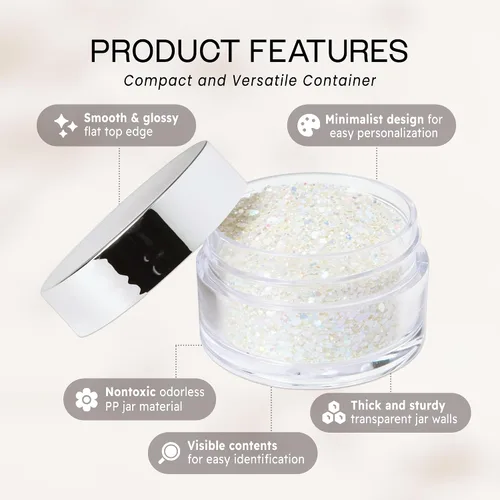 Miniatura 2 de Beauticom - Tarros transparentes redondos de acrílico con tapas para bálsamos labiales, cremas, maquillaje, cosméticos, muestras, ungüentos y otros